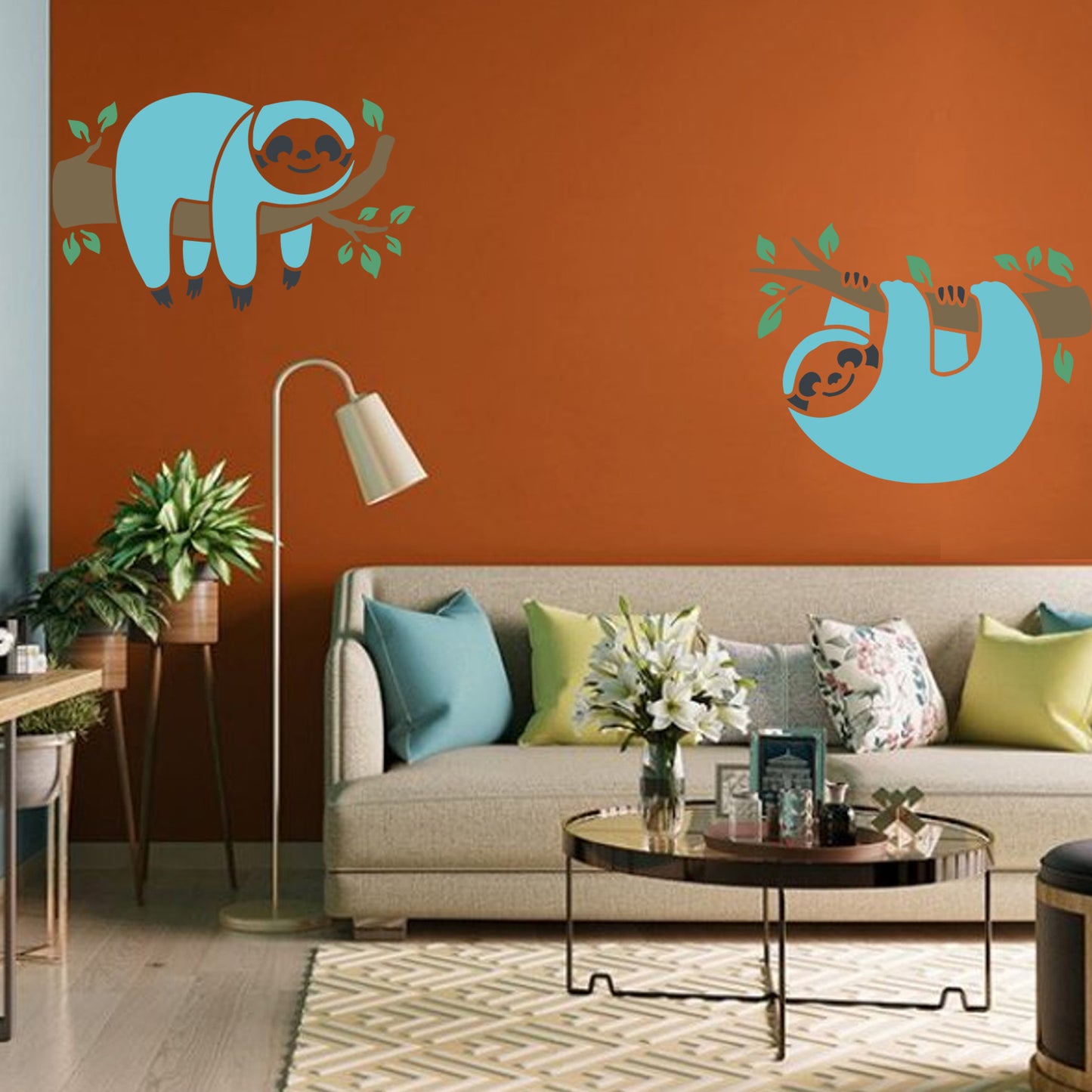 Maxxxmart Cute Sloth Wall Stencil – Hanging on Tree Branch Design