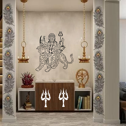 Maxxxmart Goddess Durga Wall Stencil – Divine Maa Durga on Tiger Design