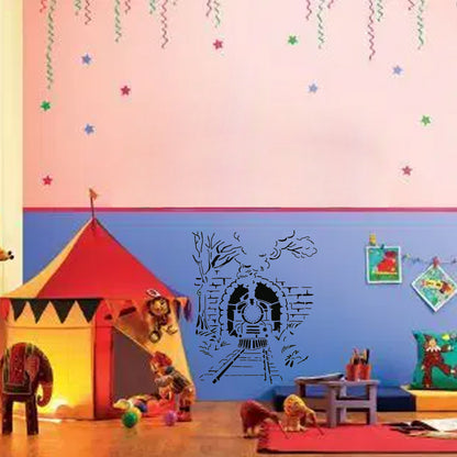 Maxxxmart - Train Tunnel, Koala Family, Kids in Rain wall stencil (Inches)