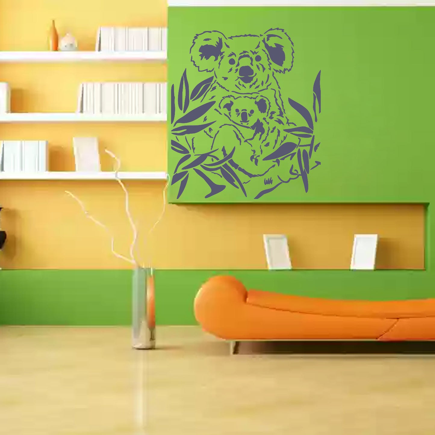 Maxxxmart - Train Tunnel, Koala Family, Kids in Rain wall stencil (Inches)