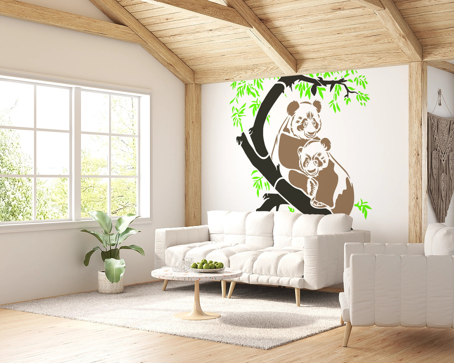 MaxxxMart - Panda's on Tree wall stencil (Inches)
