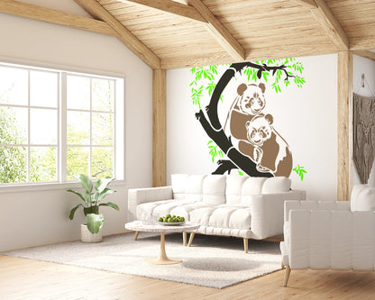 MaxxxMart - Panda's on Tree wall stencil (Inches)