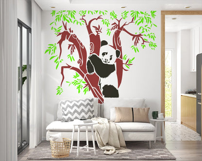 MaxxxMart - Panda's on Tree wall stencil (Inches)