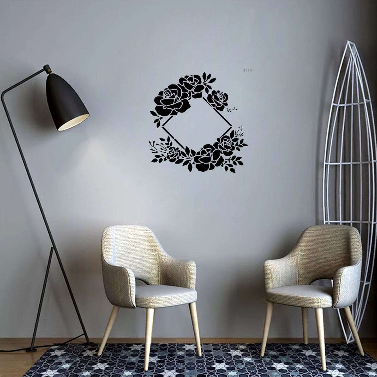 MaxxxMart - Floral Frame Wall Stencil (Inches)