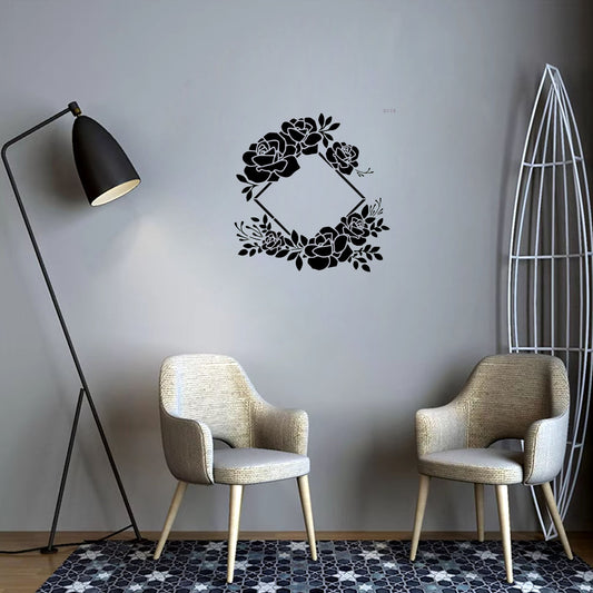 MaxxxMart - Floral Frame Wall Stencil (Inches)