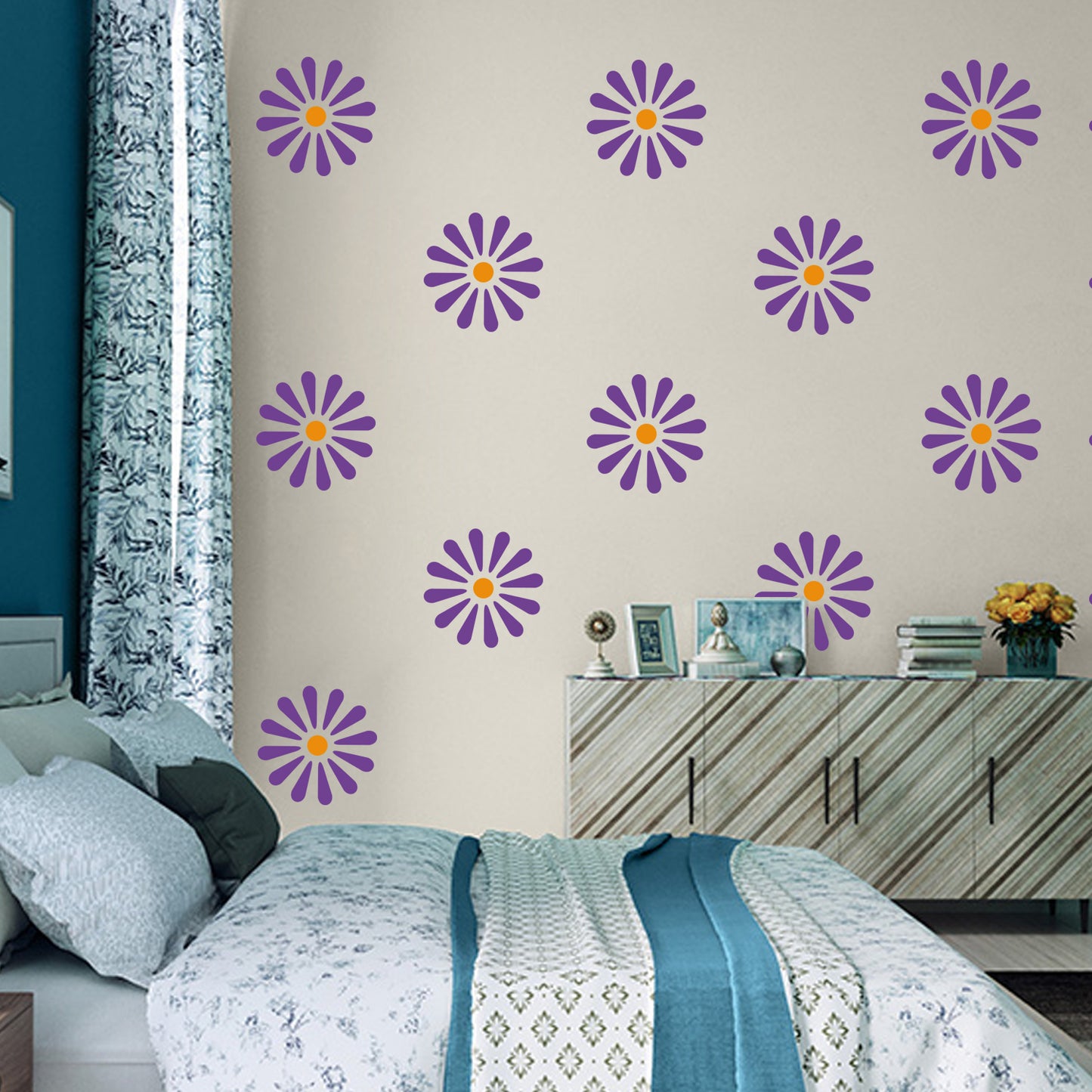 MaxxxMart - Modern Petal Flower Wall Stencil (Inches)