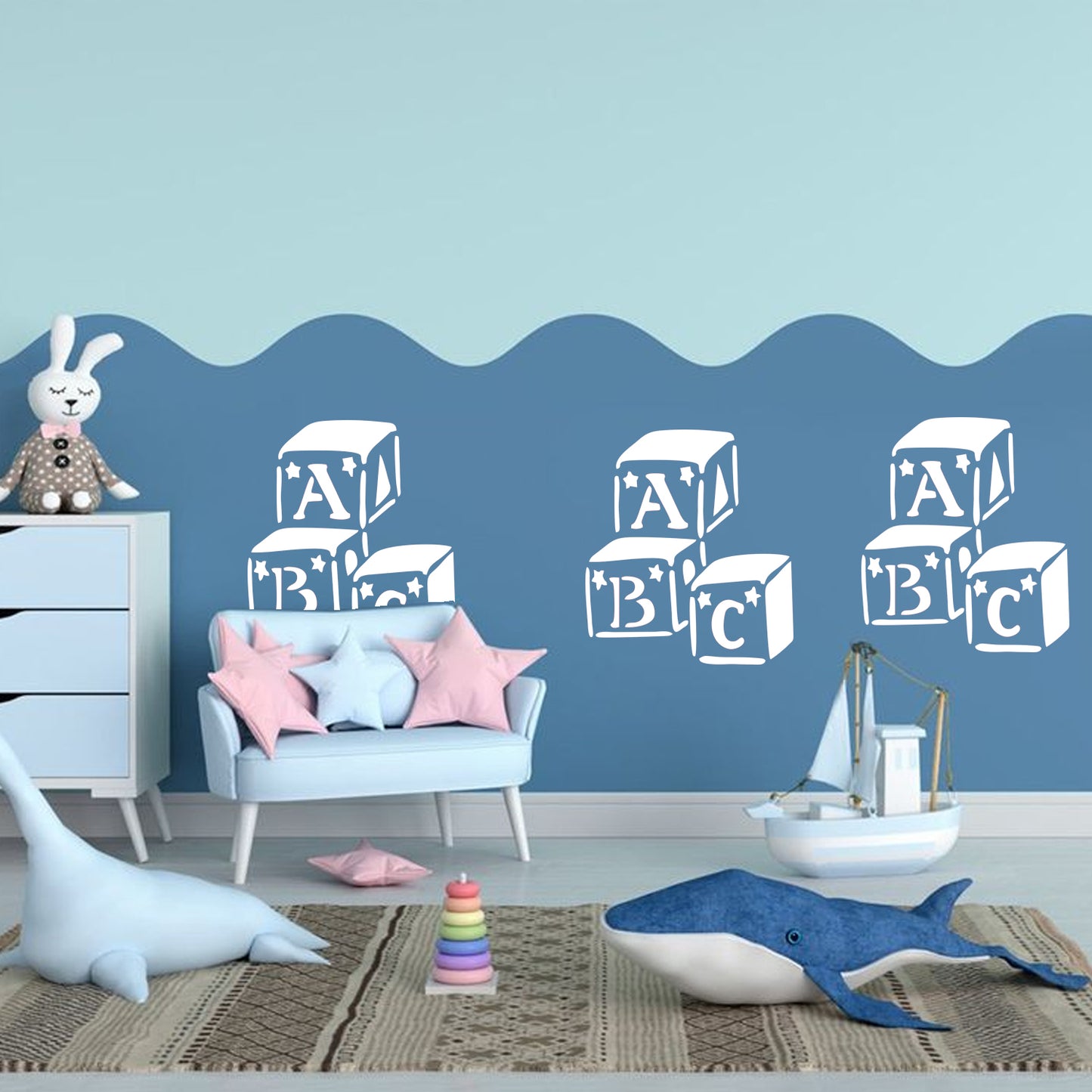 MaxxxMart - Sewing Machine, Vintage Aviator,  Tractor, Toy Blocks Wall Stencils (Inches)