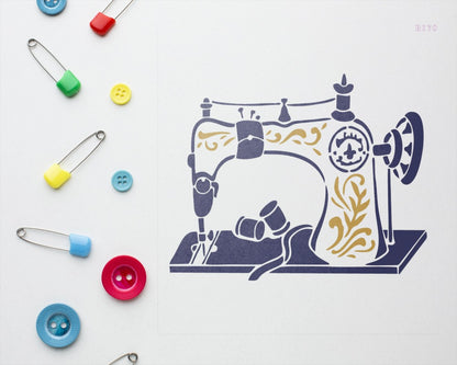 MaxxxMart - Sewing Machine, Vintage Aviator,  Tractor, Toy Blocks Wall Stencils (Inches)