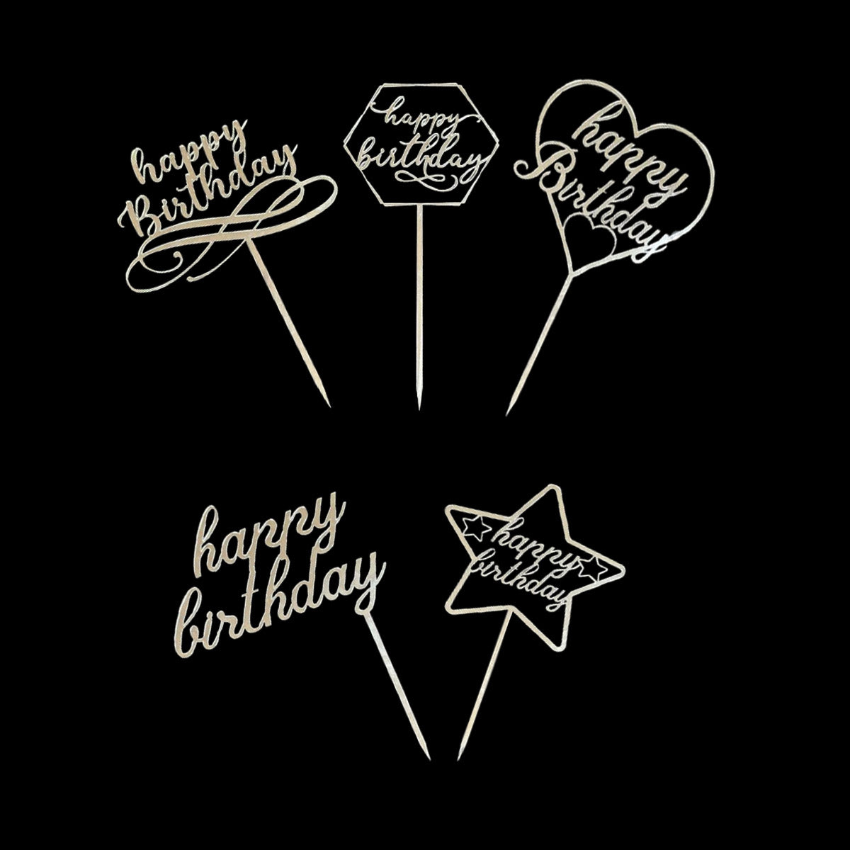 Happy Birthday Cake Topper Silver