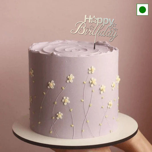 Happy Birthday Cake Topper Silver