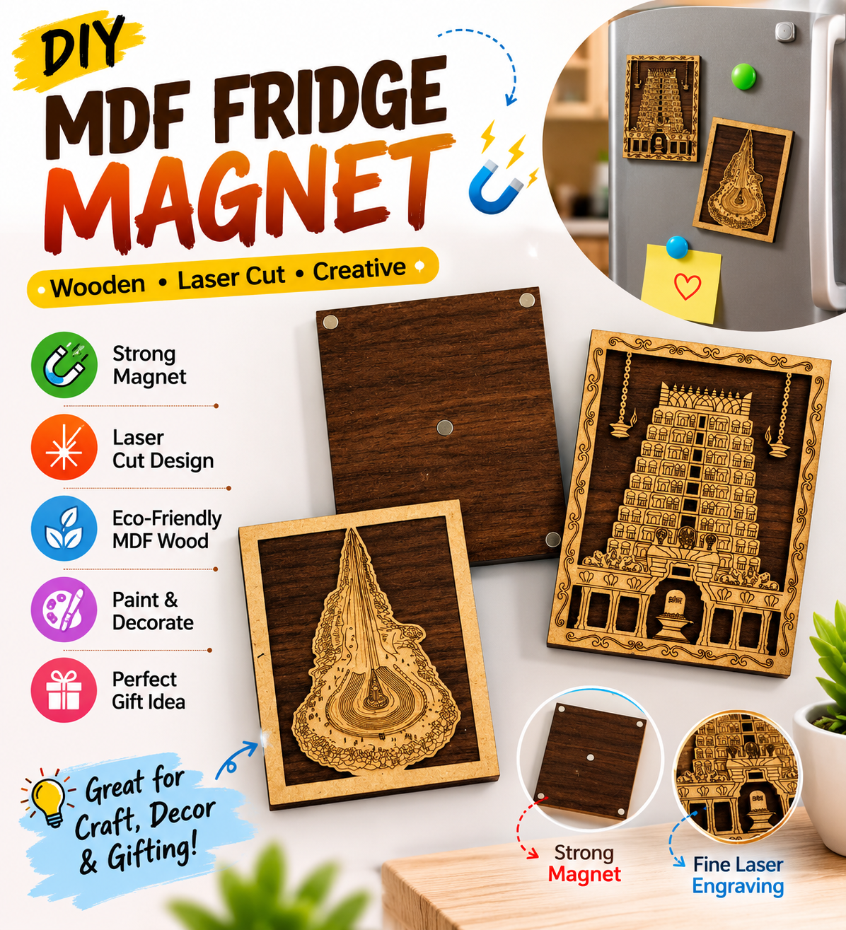 MDF Fridge Magnet – Traditional Laser-Cut Wooden Art