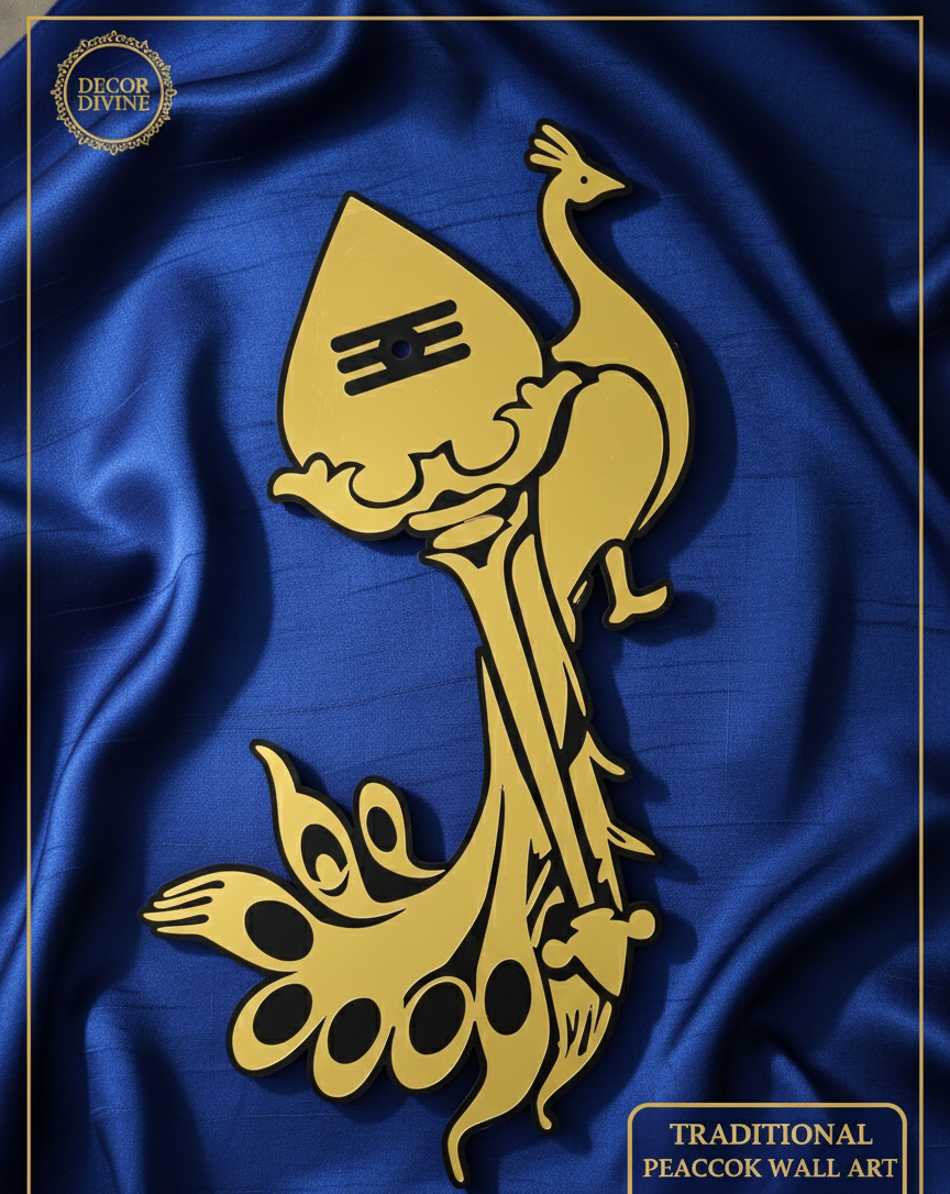 Murugan Vel Peacock Wall Decor with Light - 17x12 Inches