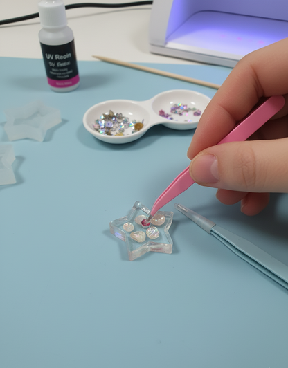 MaxxxMart - 5-Inch Stainless Steel Craft Tweezers Set (Curved & Straight Tip)