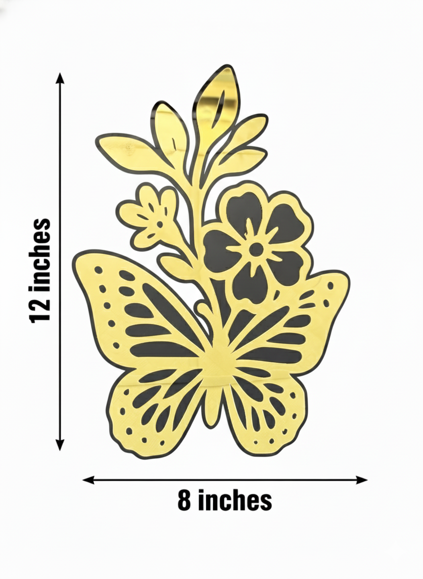 MaxxxMart - Acrylic Floral Butterfly Home Decor Black and Gold