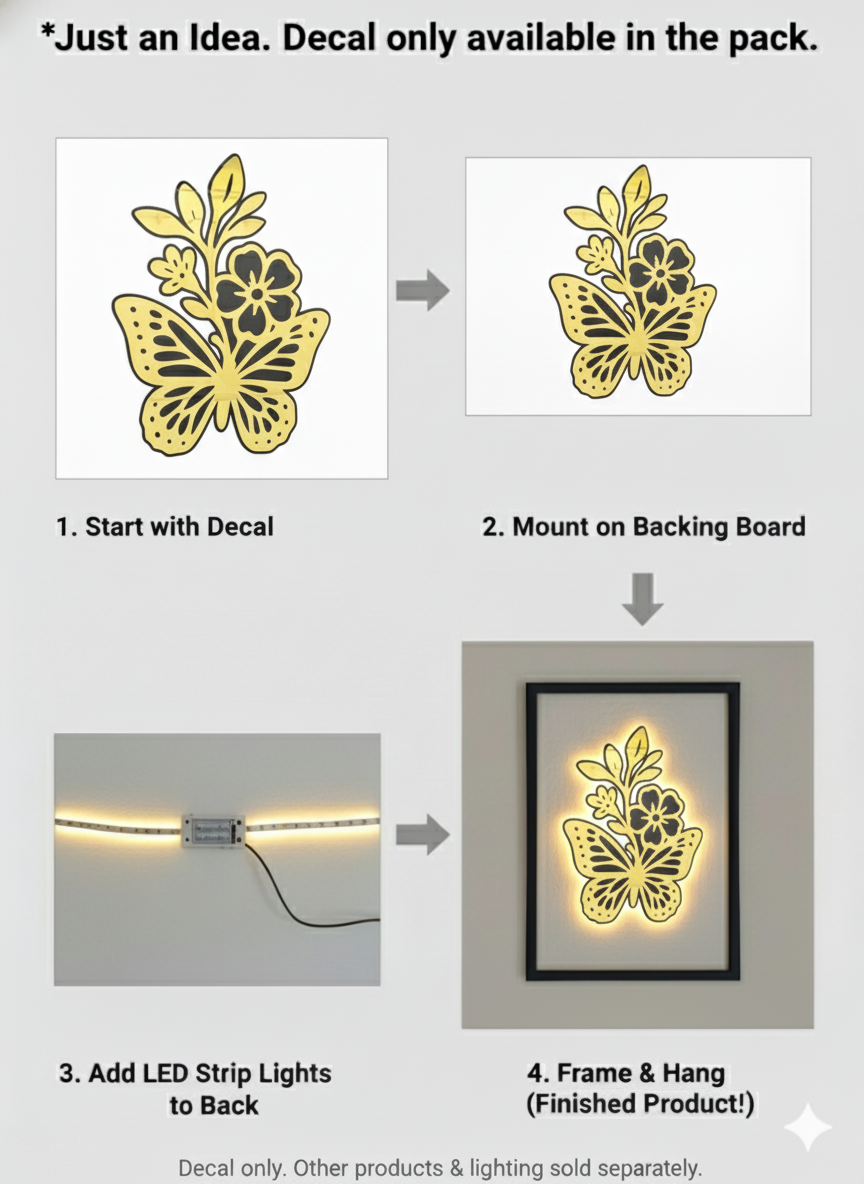 MaxxxMart - Acrylic Floral Butterfly Home Decor Black and Gold