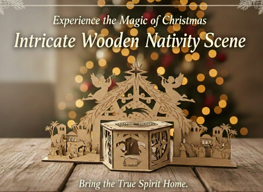 MaxxxMart - Intricate Wooden 3D Nativity Scene | Laser-Cut Christmas Crib Decoration