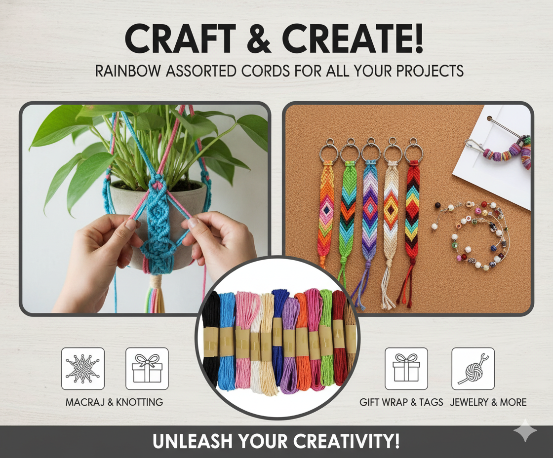 MaxxxMart - Multicolor Paper Rope Threads for DIY Craft & Decor | 12 * 10 Meter