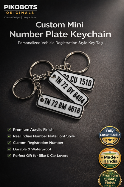 Custom Mini Number Plate Keychain – Personalized Indian Vehicle Registration Key Tag