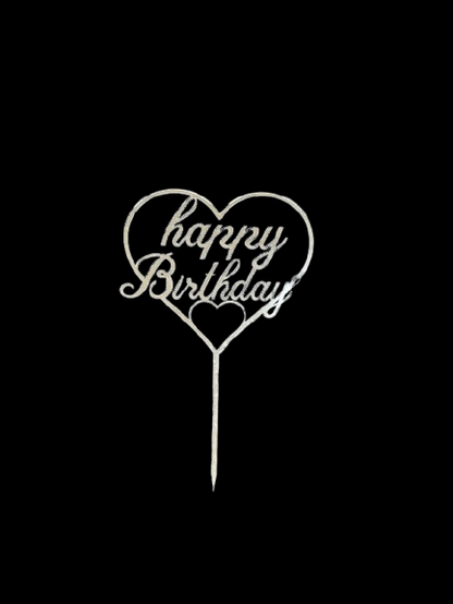 Happy Birthday Cake Topper Silver