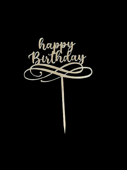Happy Birthday Cake Topper Silver