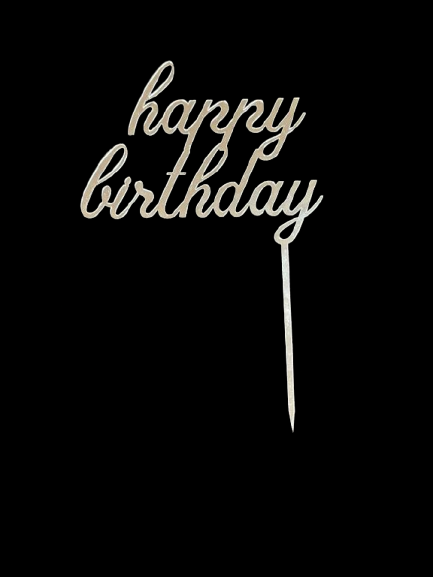 Happy Birthday Cake Topper Silver