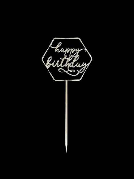 Happy Birthday Cake Topper Silver