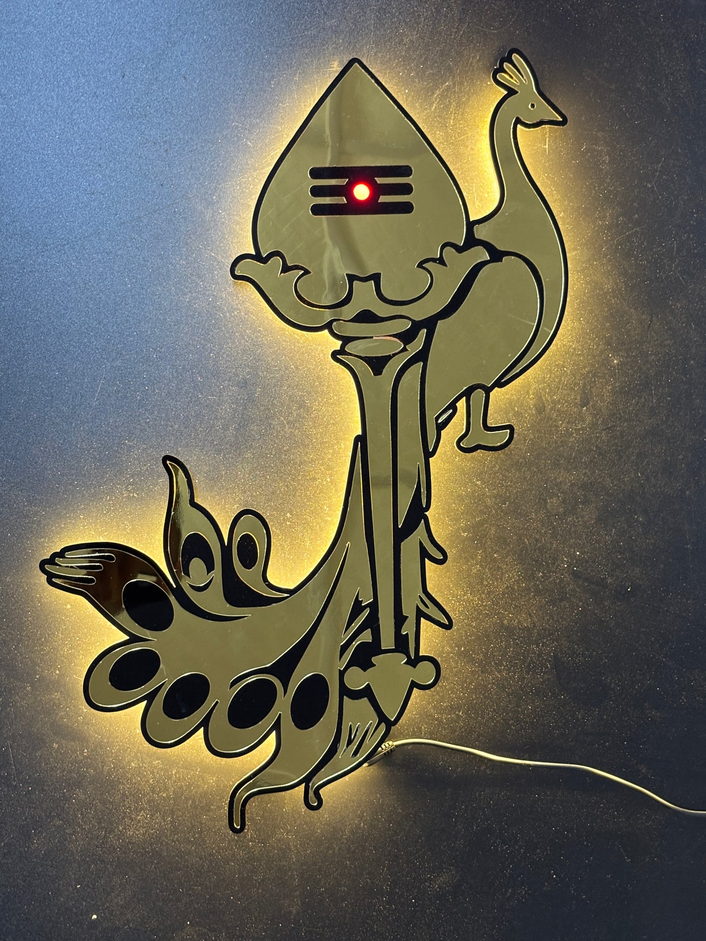 Murugan Vel Peacock Wall Decor with Light - 17x12 Inches