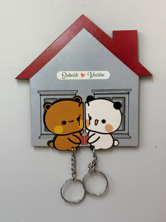Personalized Couple Home Key Holder | Cute Bubu & Dudu Design