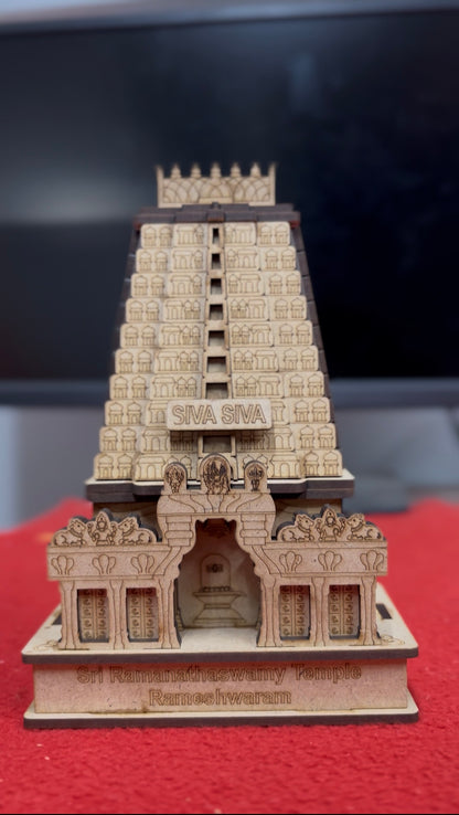 Sri Ramanathaswamy Temple Wooden Miniature | Rameshwaram Gopuram Showpiece (6 x 4 Inches)