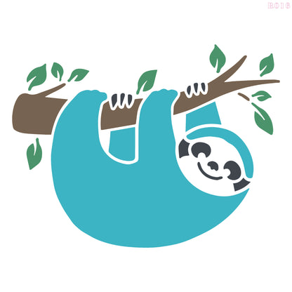 Maxxxmart Cute Sloth Wall Stencil – Hanging on Tree Branch Design