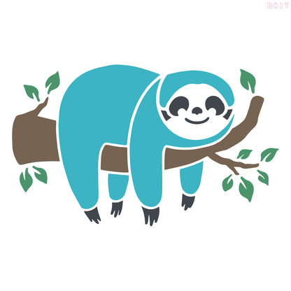 Maxxxmart Cute Sloth Wall Stencil – Hanging on Tree Branch Design
