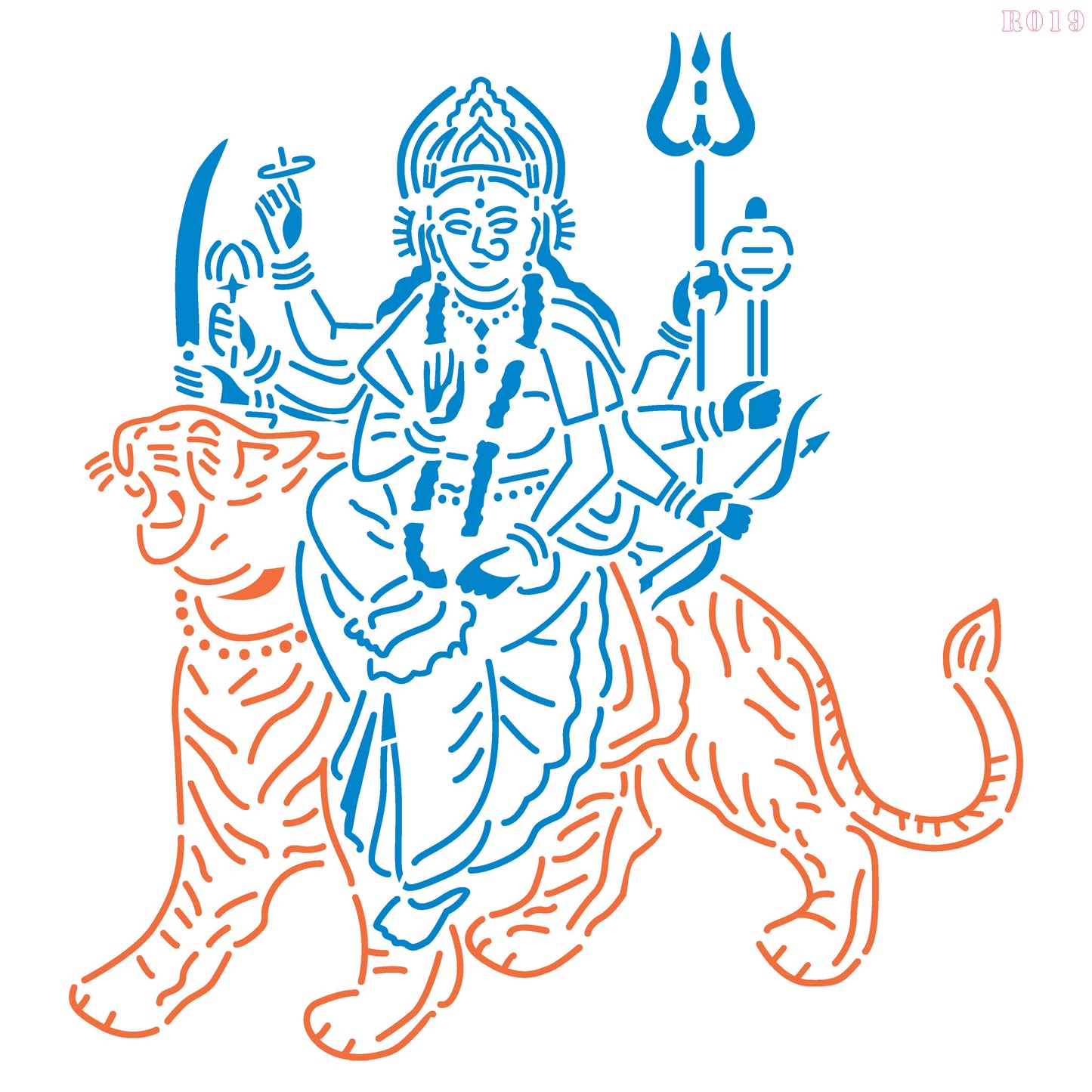 Maxxxmart Goddess Durga Wall Stencil – Divine Maa Durga on Tiger Design