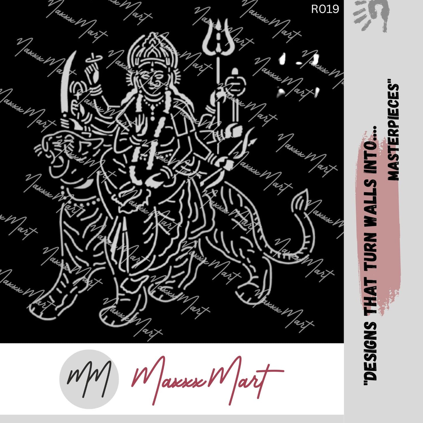 Maxxxmart Goddess Durga Wall Stencil – Divine Maa Durga on Tiger Design