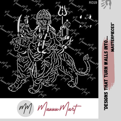 Maxxxmart Goddess Durga Wall Stencil – Divine Maa Durga on Tiger Design