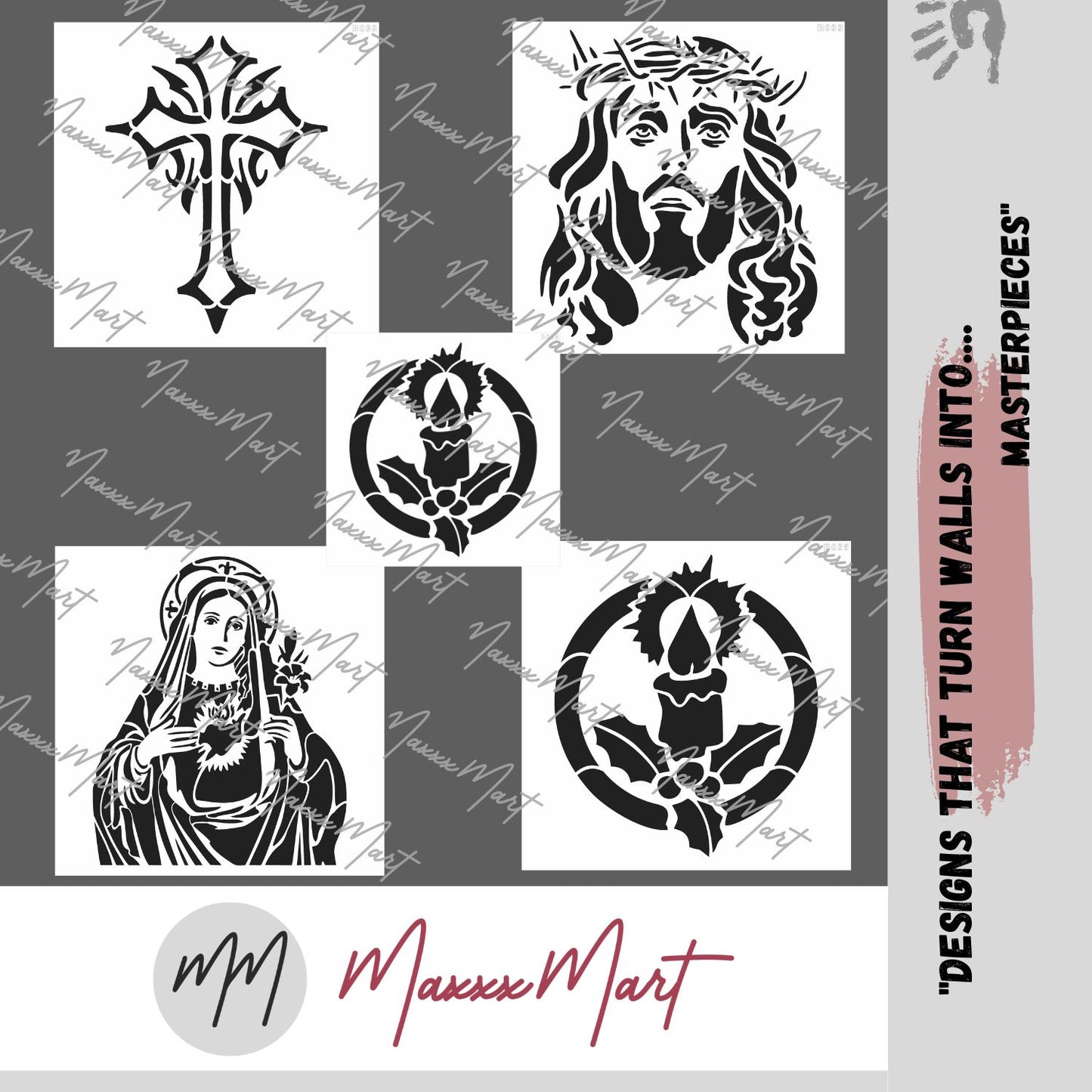 Maxxxmart - Multiple design Jesus wall stencil (Inches)