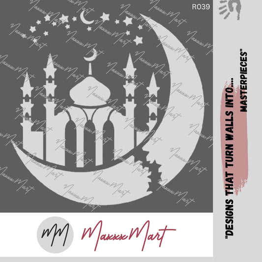 Maxxxmart -"Starry Night Mosque" Wall Stencil (Inches)