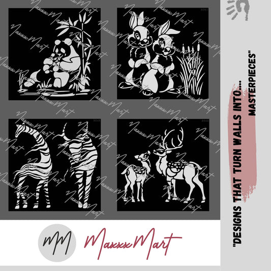 Maxxxmart - Panda, Rabbit, Giraffe, Deer wall stencil (Inches)