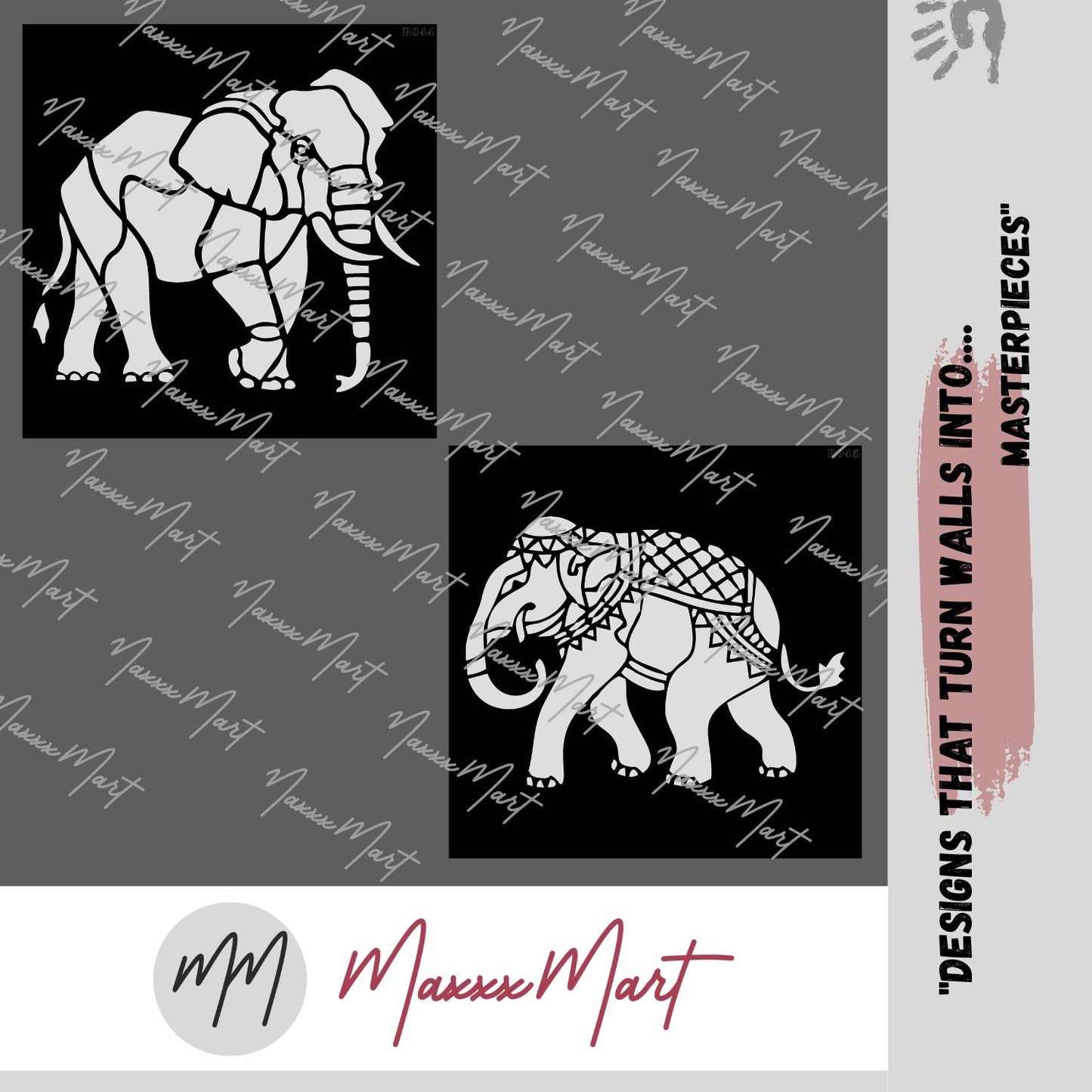 Maxxxmart - Elephant wall stencil (Inches)