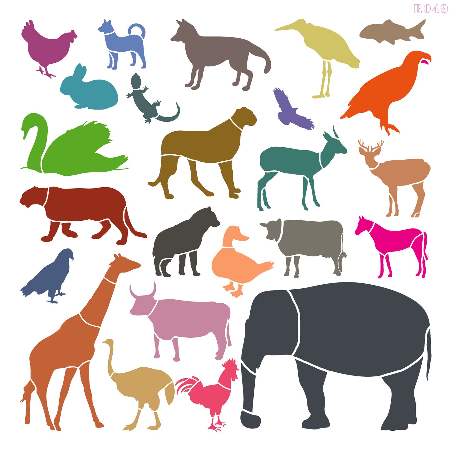 Maxxxmart - All animals wall stencil (Inches)