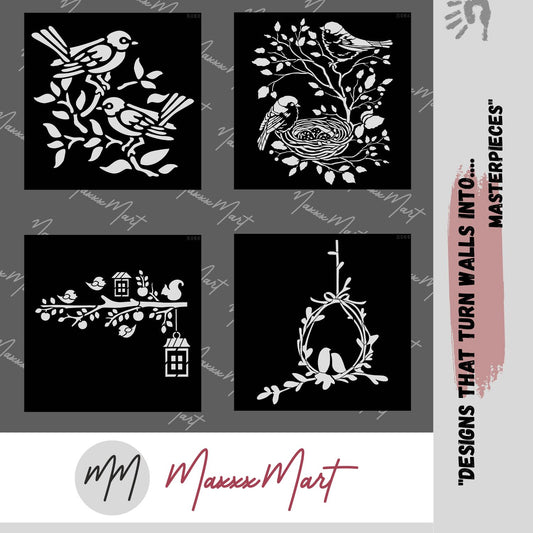 Maxxxmart - creative birds wall stencil-2 (Inches)