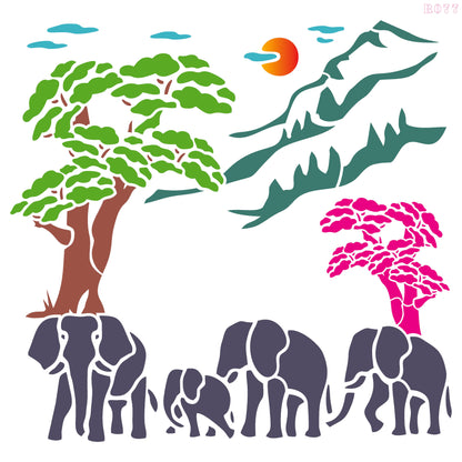 MaxxxMart - Tropical Sunset Island Stencil-2 (Inches)