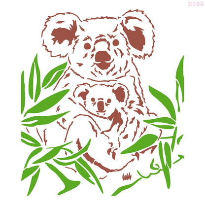 Maxxxmart - Train Tunnel, Koala Family, Kids in Rain wall stencil (Inches)