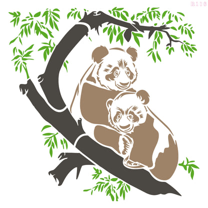 MaxxxMart - Panda's on Tree wall stencil (Inches)