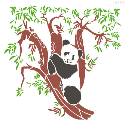 MaxxxMart - Panda's on Tree wall stencil (Inches)