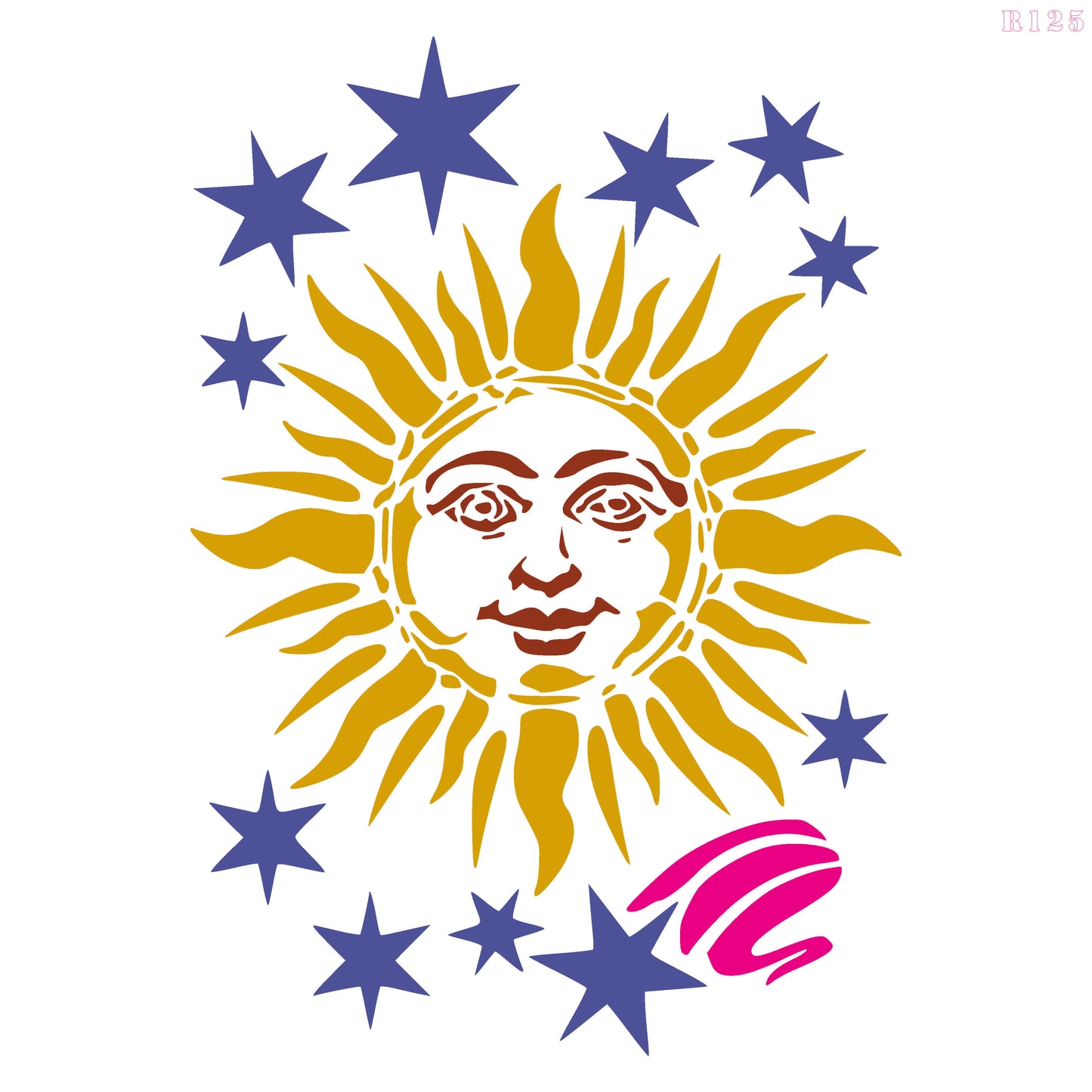 Maxxxmart - Sun and Stars Cosmos Design Wall stencil (Inches)