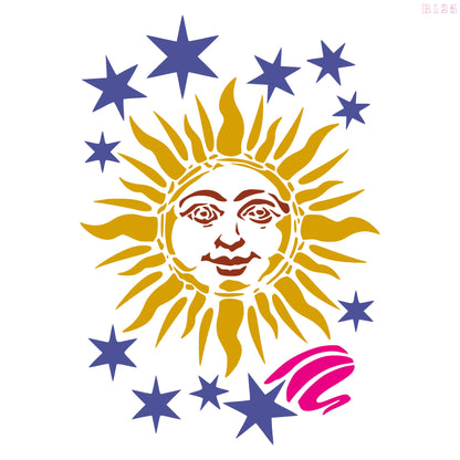 Maxxxmart - Sun and Stars Cosmos Design Wall stencil (Inches)
