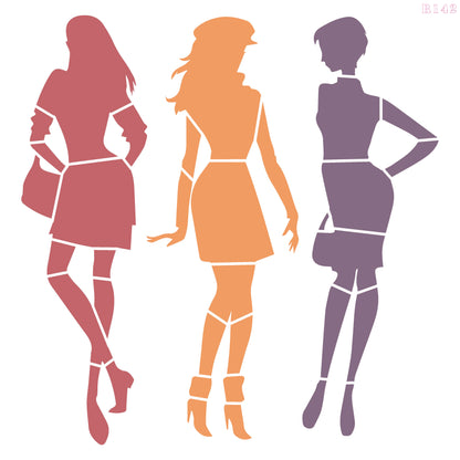 Maxxxmart - Fashion Girls Trio And Loving Lift Moment Wall Stencil (Inches)