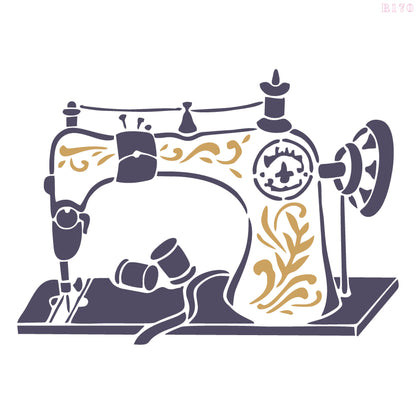 MaxxxMart - Sewing Machine, Vintage Aviator,  Tractor, Toy Blocks Wall Stencils (Inches)