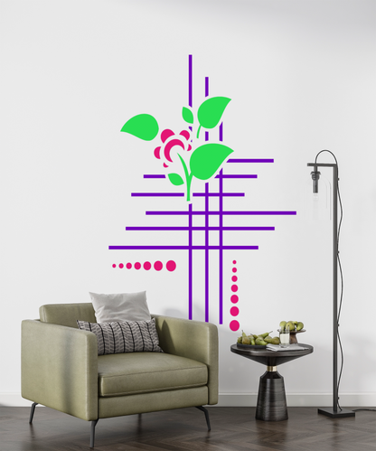 Maxxxmart - Abstract Flower Grid Wall Stencil (Inches)