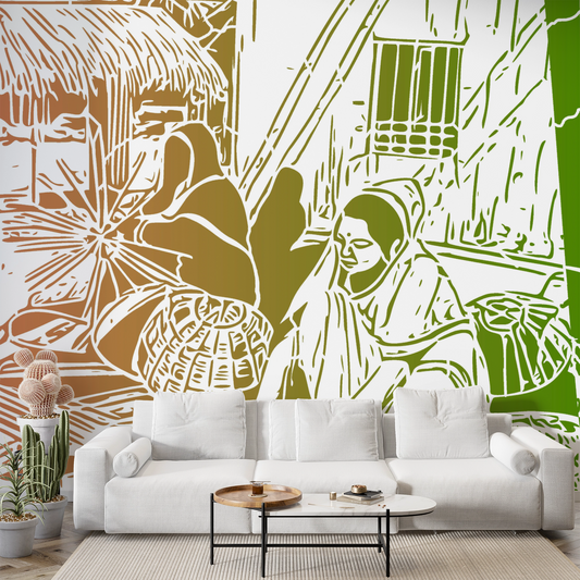 Maxxxmart - Traditional Village Scene Wall  Stencil (Inches)